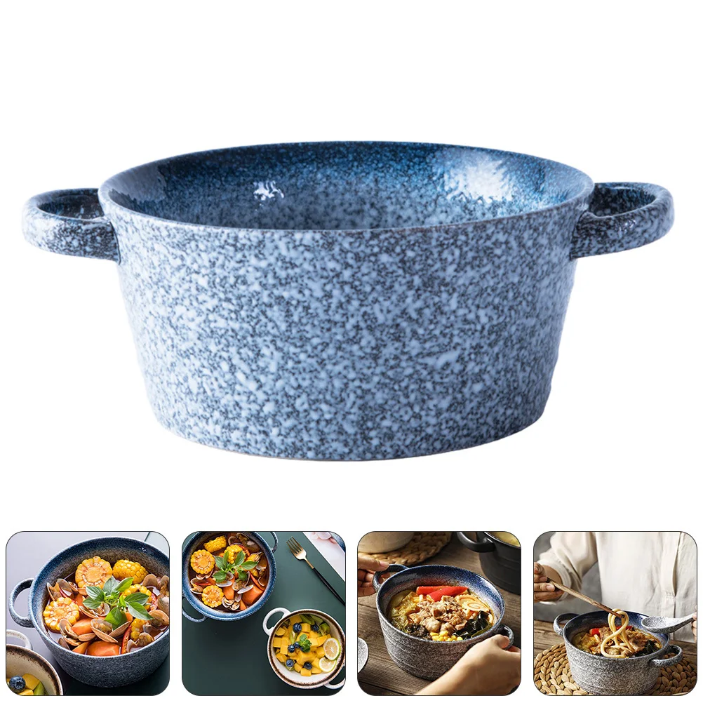 

1Pcs Double Handle Soup Bowl Ceramic Premium Japanese Style Food Bowl Heat Insulated Non-Scratch Safe for Home Restaurant Use