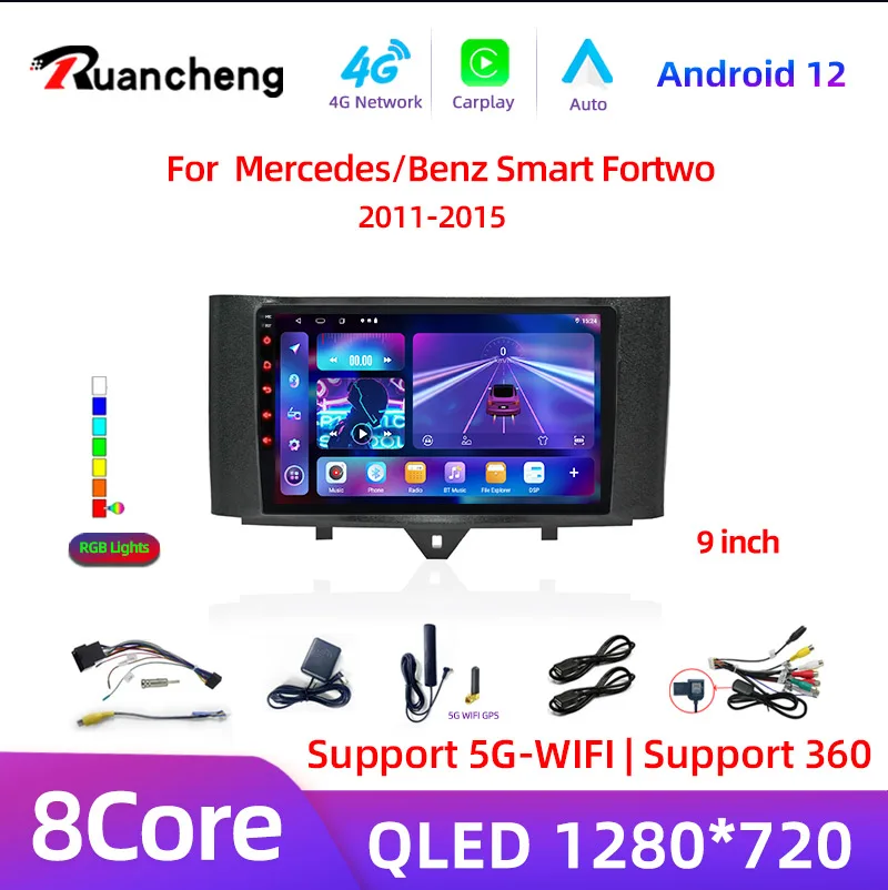 Carplay Android System Car DVD Multimedia Player For Mercedes/Benz Smart Fortwo 451 2011 2012 2013 2014 2015 WiFi Radio GPS