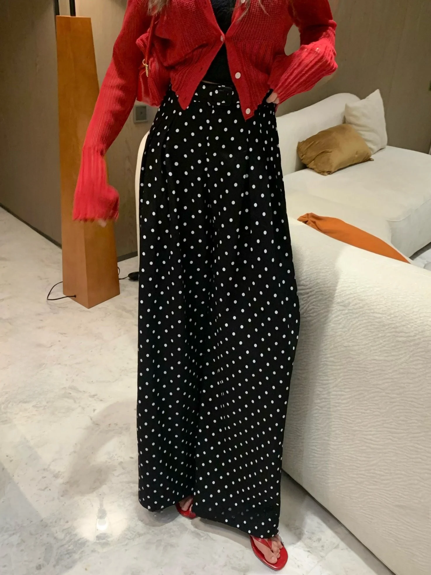 Fashionable Casual Polka Dot Pants Women's Stylish Lightweight Design Straight Leg Pants Comfortable Natural Waist Zipper Clo...