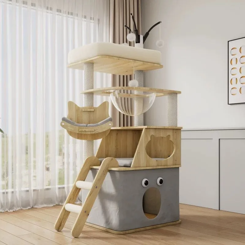 Cat climbing  nest, tree integrated solid wood multi-layer space capsule cat jumping platform,  sisal toy cat use