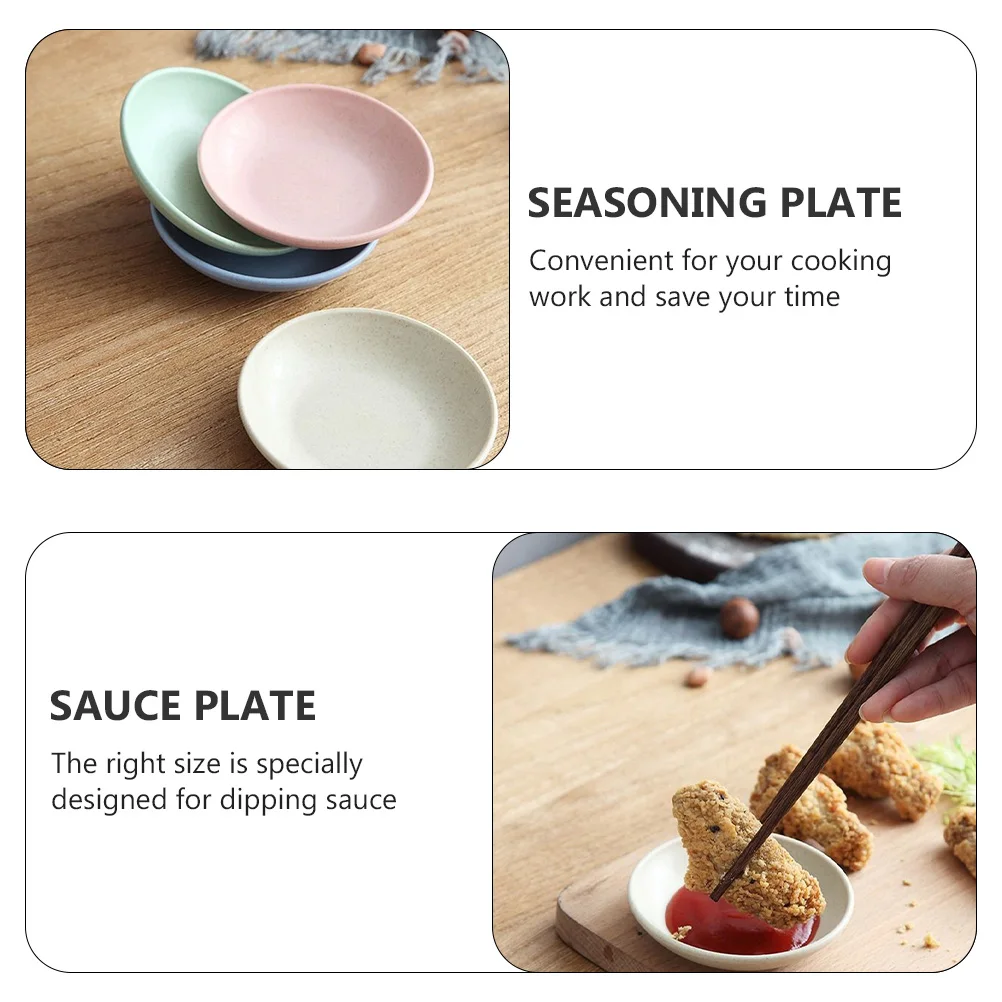 

12pcs Wheat Straw Seasoning Dishes Condiment Plates Dipping Sauce Bowls Assorted Colors Flavor Serving Trays Kitchen Appetizer