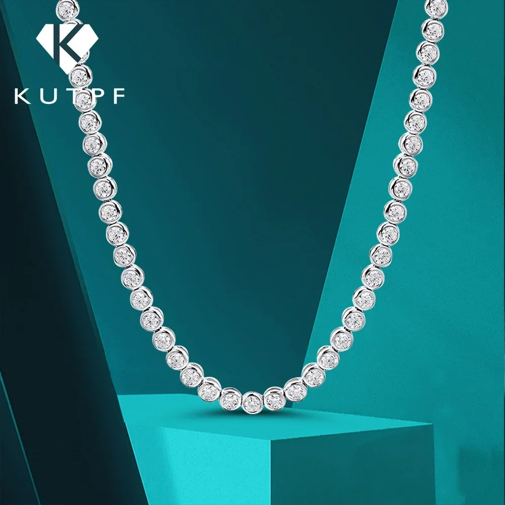 Naszyjnik tenisowy z moissanitami o średnicy 3 mm, okrągłe, z oprawą typu bezel, srebro próby 925, kolor D, łańcuszek z diamentami, choker dla kobiet