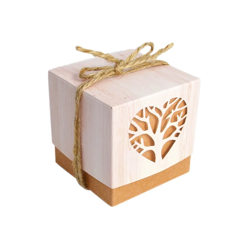 50/100Pcs Tree Of Life Kraft Paper Candy Box Chocolate Wedding Gift Packaging Box With Rope Birthday Baby Shower Party Supplies