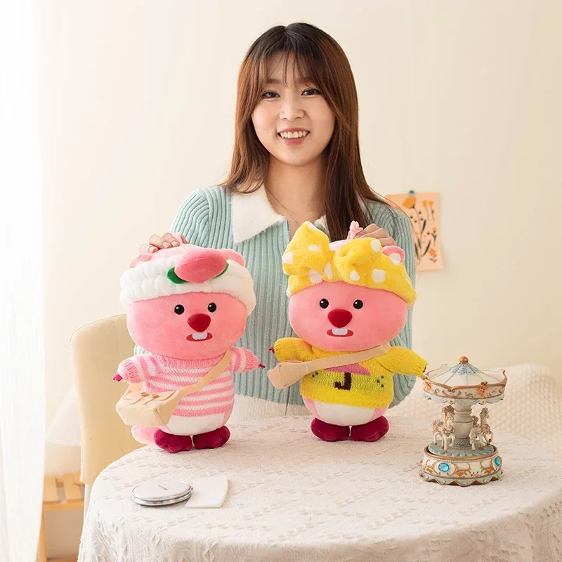 28cm lindo Loopy Soft Beaver Cafe niñas juguete de peluche Kawaii animales de peluche muñeca usando ropa juguetes para niñas niños regalo de cumpleaños