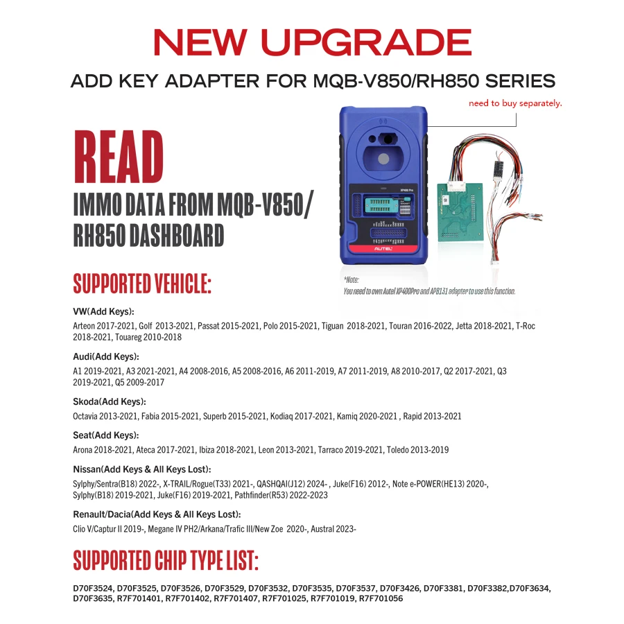 Autel APB131 Adapter Used With Autel XP400 PRO Read IMMO Data from MQB-V850/RH850 Dashboard for IM508 IM508S IM608 IM608 Pro