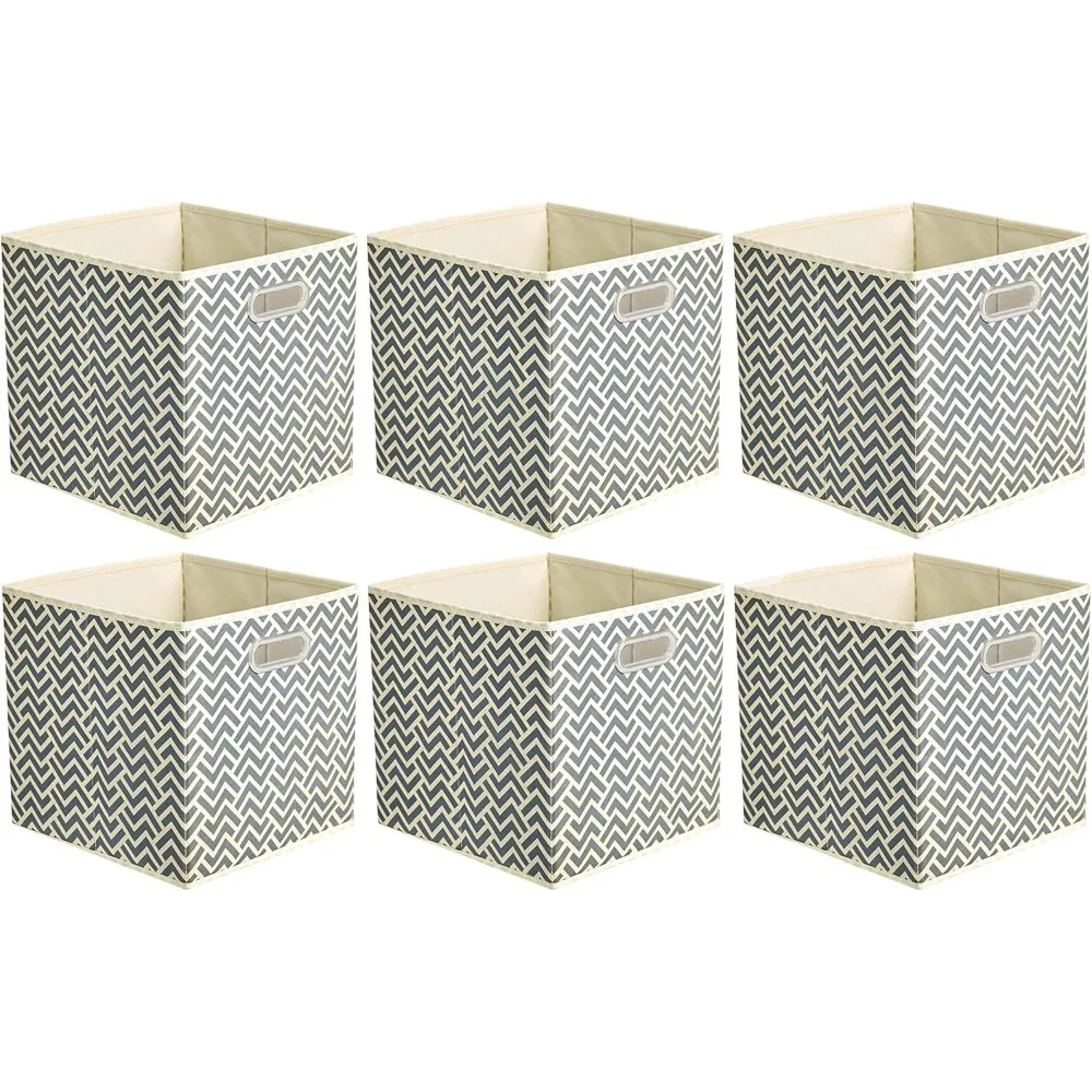 

Collapsible Cube Storage Organizer Bins, 6-Pack, 10.5 X 10.5 X 11 Inches, Chevron Grey