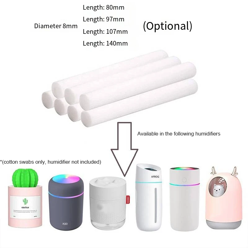 7mm and 8mm Humidifier Aromatherapy Machine Replacement Cotton Rod 20PCS Can Be Cut According Size Of The Humidifier Cotton Rod