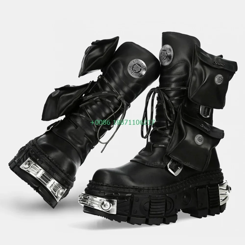 

Metal Round Toe Motorcycle Boots 2024 Autumn New Fashion Ladies Sports Casual Short Boot Tank Street Punk Rock Belt Buckle Boots