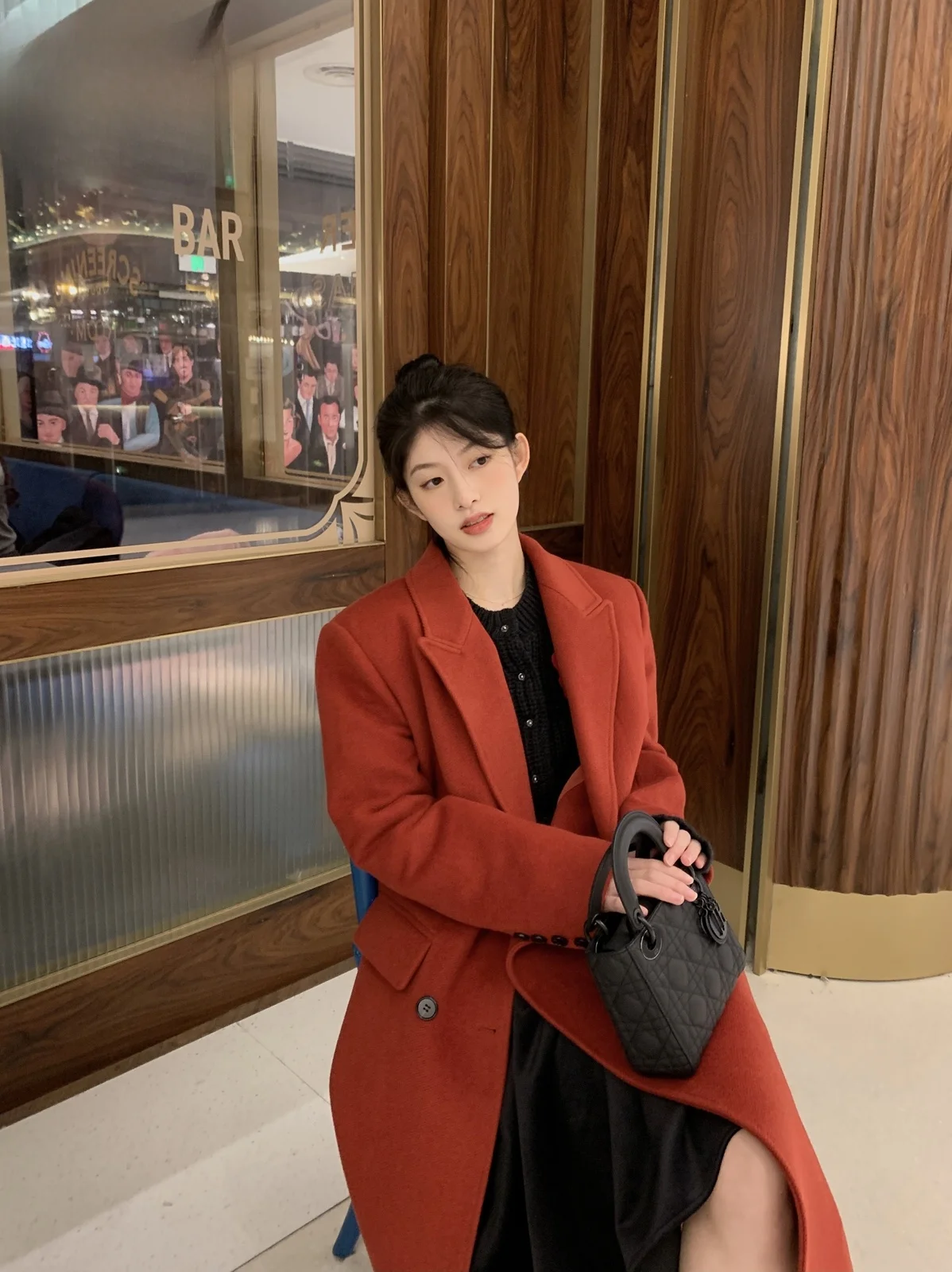 

LXLILIUM Premium Orange Red Woolen Coat Cotton Sandwich New Year Warms Women's Faion Spring Season Other 00% Material