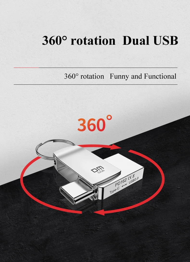 DM USB C 플래시 드라이브, 64GB, c타입 USB 플래시 드라이브, PD162, 32GB, OTG usb 스틱, 고속, cle USB 3.0 펜 드라이브