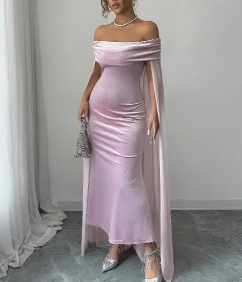 

Summer Elegant High-End Strapless Solid Color Hip Hugging Dress for Women, Fashionable and Sexy One Neck Backless Dress