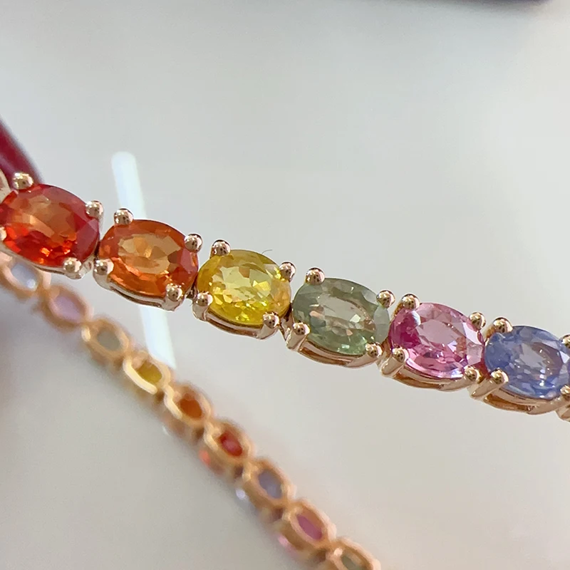 LUOWEND 100% 18K سوار ذهب أصفر حقيقي اللون الطبيعي الياقوت سوار للنساء الفاخرة قوس قزح تصميم عالية مجوهرات الحفلات