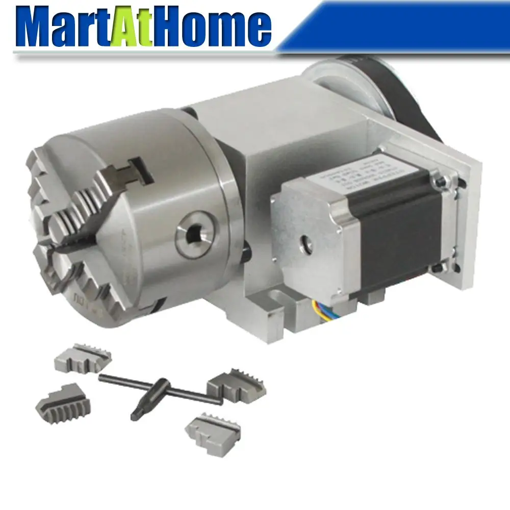 CRA841-A/B/C CNC Machine Rotary Axis 4th Axis A Axis with Three/four-jaw Chuck & 57 2-Phase 250 oz-in Stepper Motor