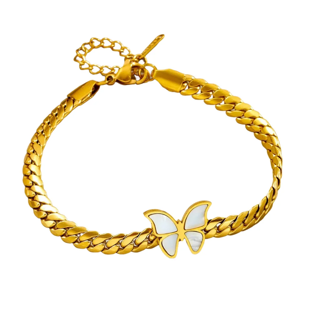 

Punk Flat Snake Chain Link Bracelet Female Gold Color Stainless Steel Butterfly Charm Bracelets for Women Jewelry Braclet 2025