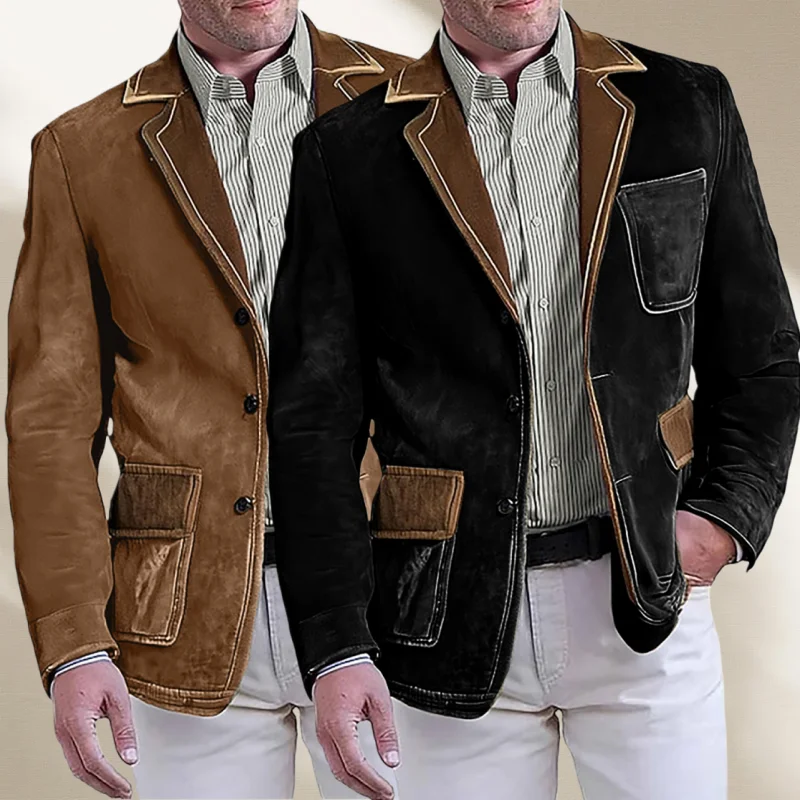 Multi-pocket 3D Fleece Retro Style Men's Suit Jacket Casual Business Denim Suit/Formal Wear 3D Suede Outerwear