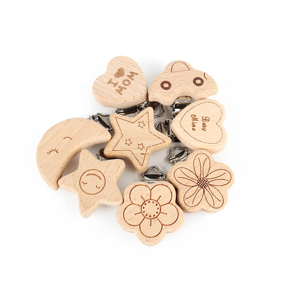 1pc Wooden Pacifier Clip Food Grade Natural Beech DIY Soother Accessories for Baby Teething Pacifier Chain Dummy Holder Clip