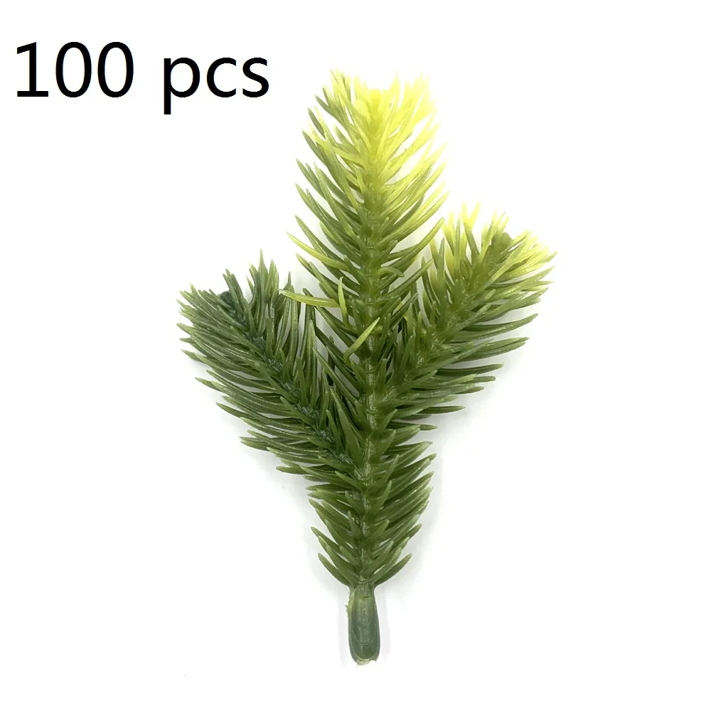 100pcs Simulated 3-pronged Pine Needles Twigs Green-yellow Gradient Grass Branch Decor Christmas Tree Wedding Bouquet Dinner