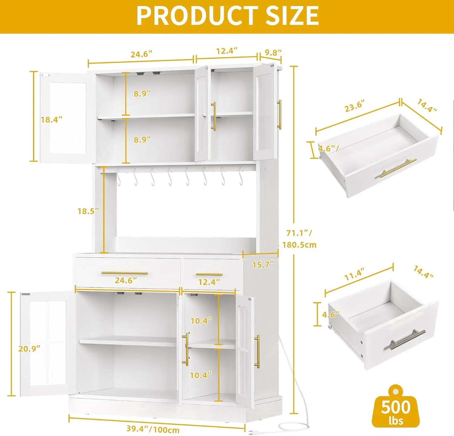 Modern Food Pantry Cabinet with Drawers ＆ Shelves for Home, White