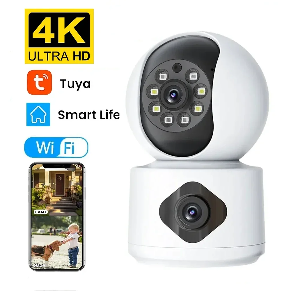 

Tuya 4MP 8MP WiFi Camera PTZ Indoor Dual Lens Baby Monitor Color Night Vision Camera Dual Screen Auto Tracking Video Security