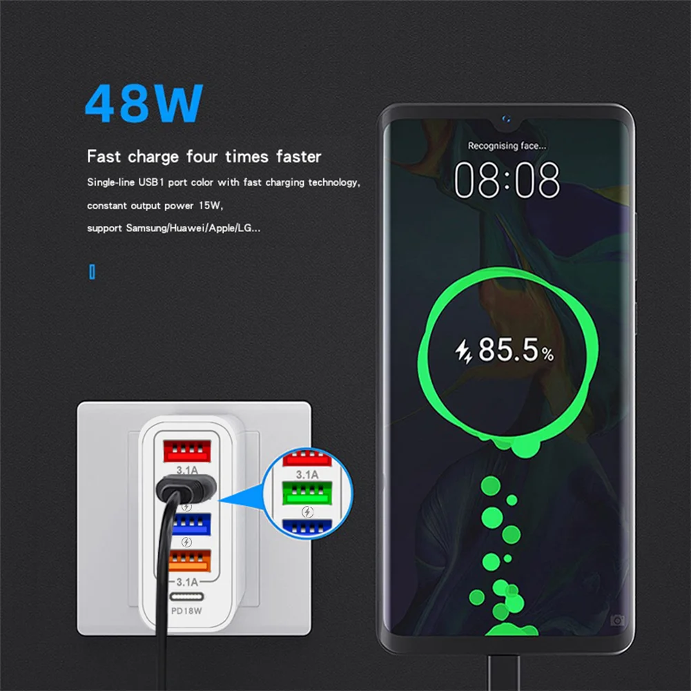 USB Charger Quick Charge 3.0 48W PD Phone Adapter for iPhone 13 Pro Max Tablet Portable Wall Mobile Charger Type C Fast Charger