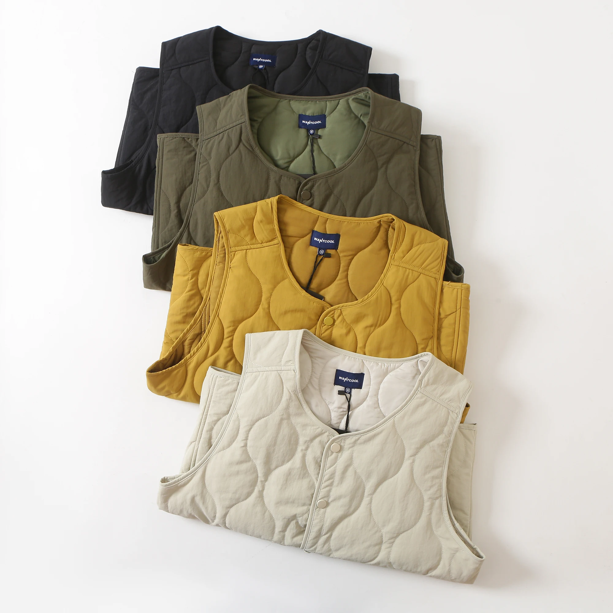 Japanese-style Retro Gourd-shaped Quilted Collarless Vest for Men Layered Wear Casual and Warm Sleeveless Inner Padded Waistcoat
