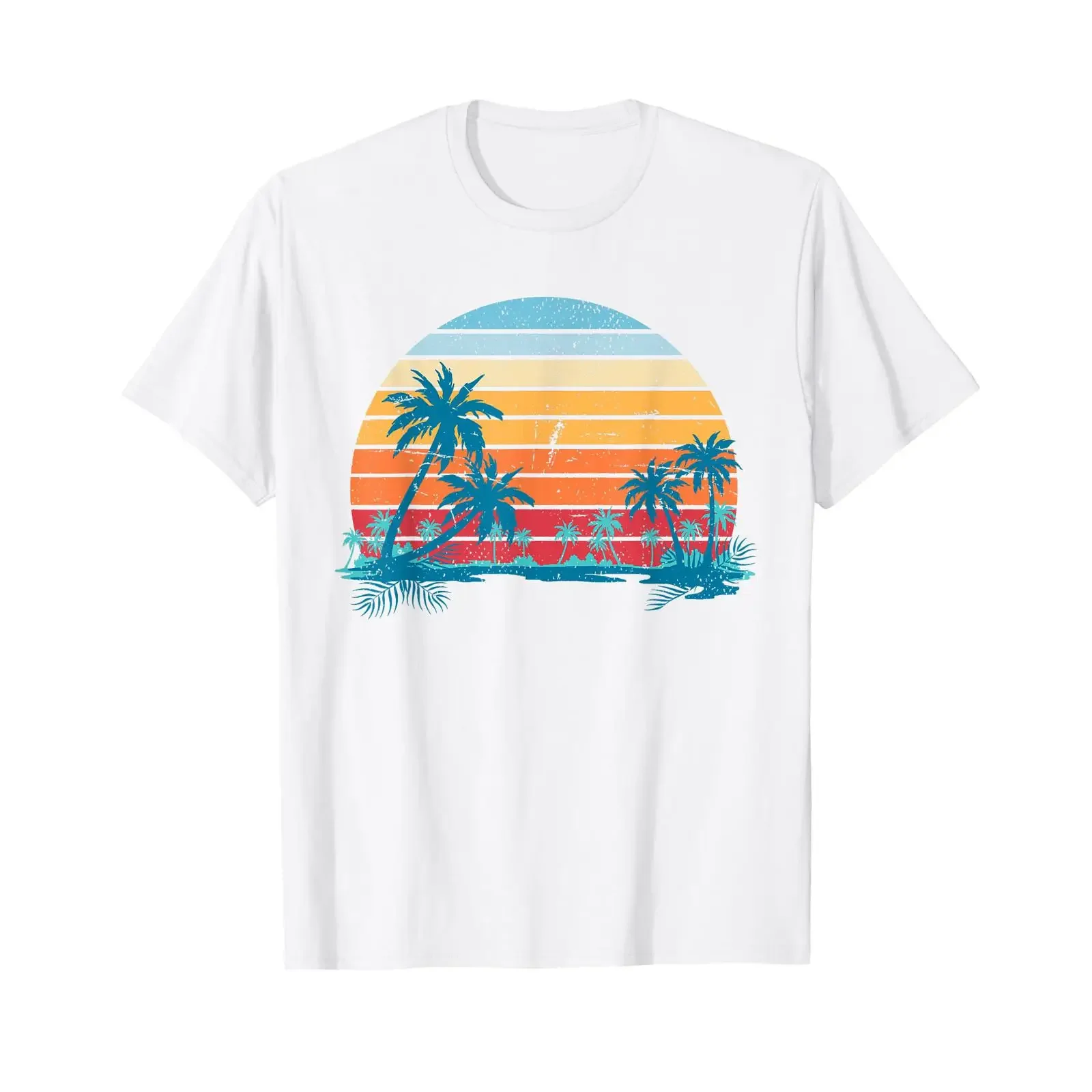 Sunset Beach Palms Summer Vibes Retro Tropical Girls Kids T Shirt vintage Washed Soft Breathable Top For Everyday Wear fashion