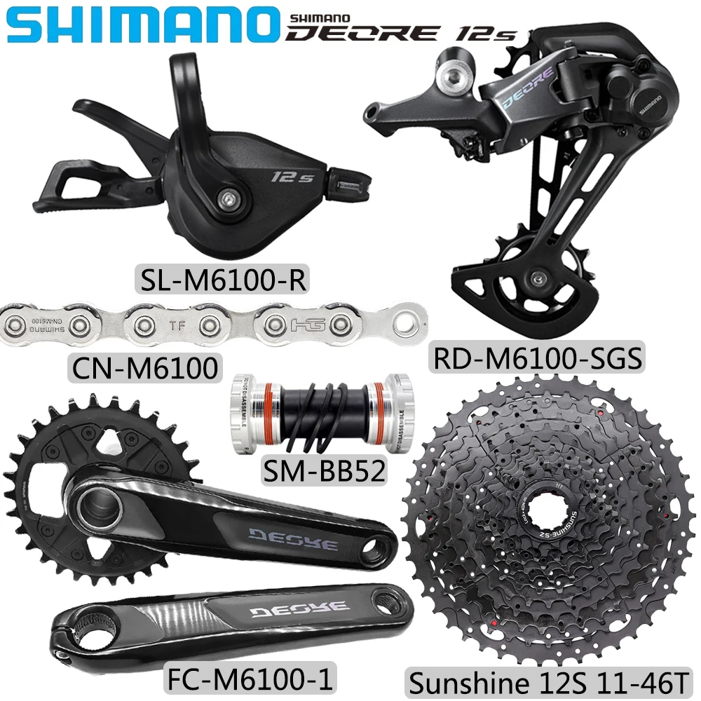 

SHIMANO DEORE M6100 12 Speed Derailleur Kits FC-M6100-1 Crankset CN-M6100 Chain Sunshine 46T/50T/52T Cassette Bicycle Parts