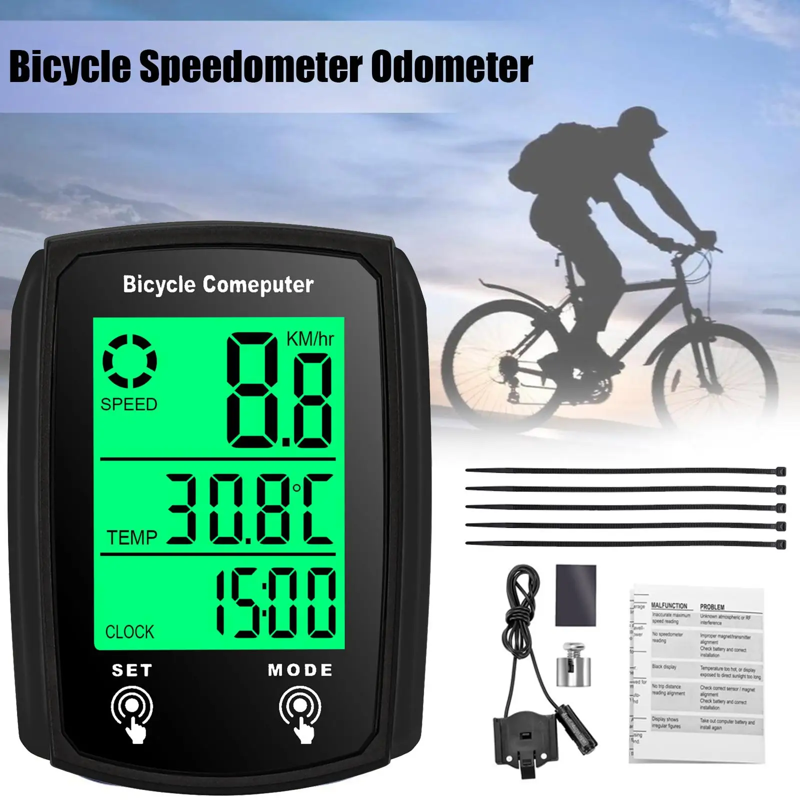 Bicycle Computer LCD Digital Wired Cycling Computer Speedometer Backlight With Accessories Odometer Bike Speed Bike U4T9