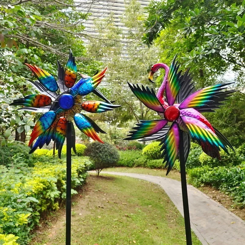 Scenic outdoor iron painting hummingbird windmill animal modeling flamingo ornament garden gardening decoration