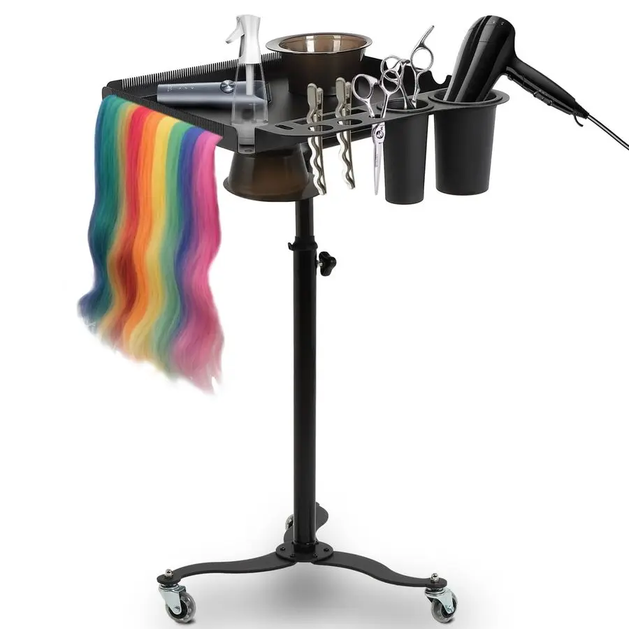 

Salon Tray Cart with 2 Magnetic Bowls, Rolling Height Adjustable Salon Tray on Wheels, Hair Extension Tool Tray, Ta Customizable
