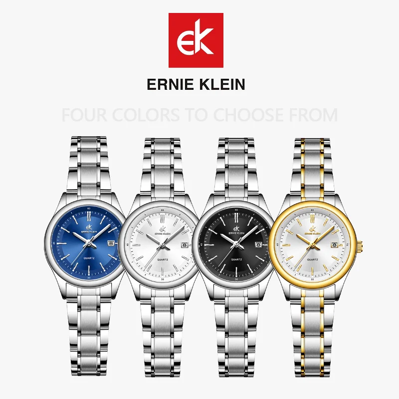 ERNIE KLEIN Women\'s Watches Simple Elegant Original Quartz Wristwatch for Ladies Waterproof Stainless Steel Date Trend Fashion