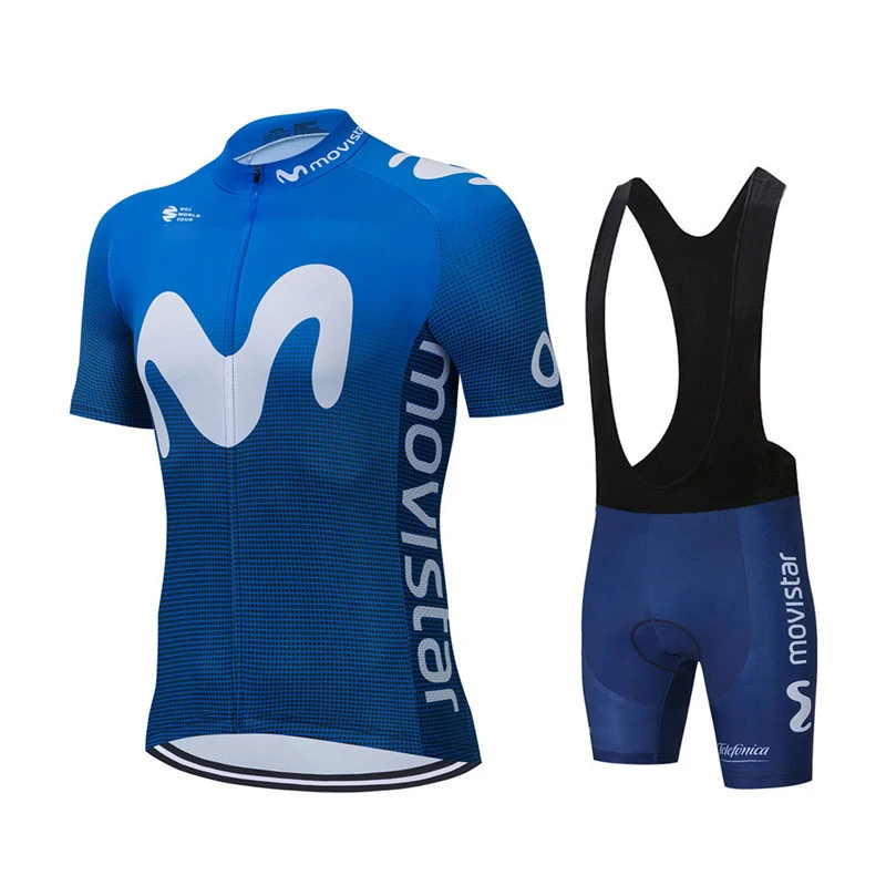 TDF Movistar Team Imaging Jersey Set, Vêtements bleus à manches courtes, Chemises de vélo de route, Cuissard à bretelles trempé, VTT Lesslot, 2023