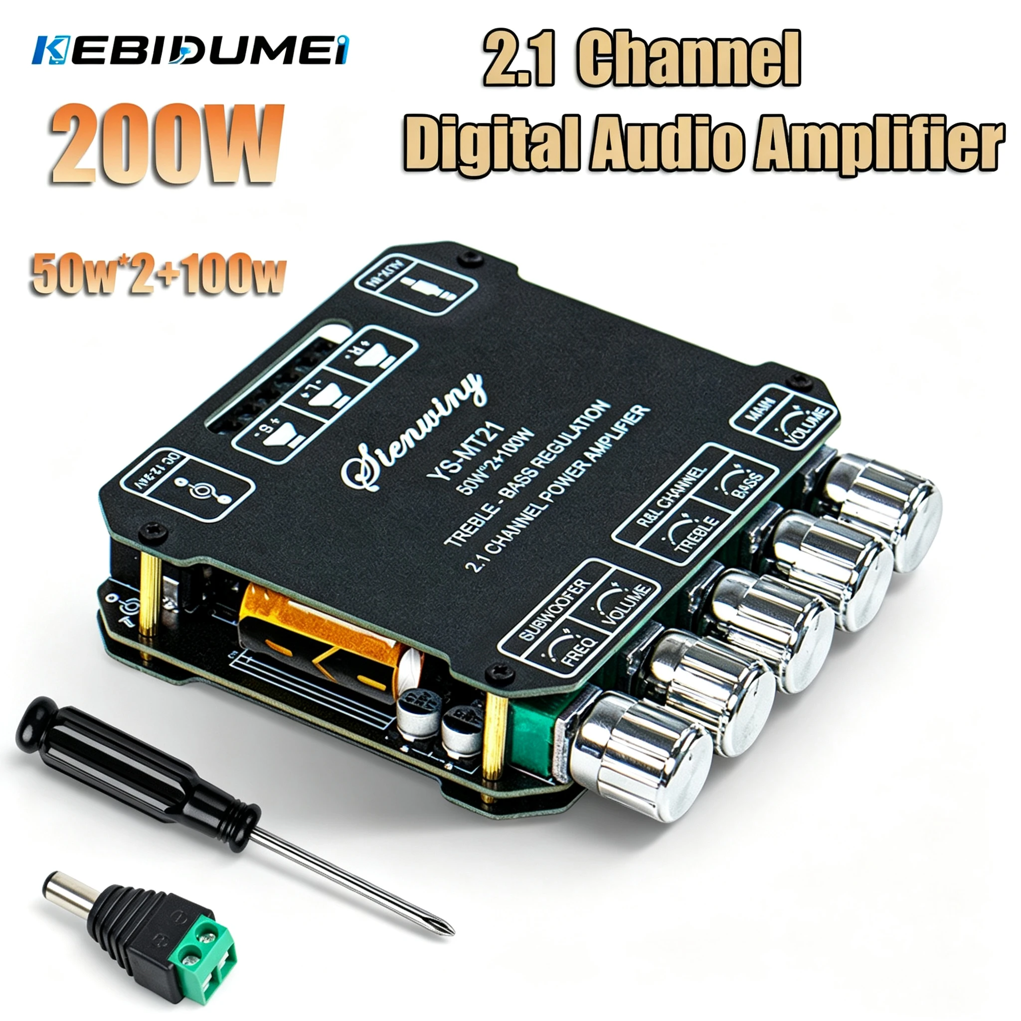 KEBIDUMEI 2.1-Channel Audio Power Amplifier 50W*2+100W Digital Module Subwoofer AUX Blutooth Wireless 12/24V Stereo HiFi Speaker