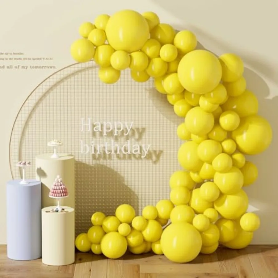 

130PCS Yellow Balloons - Latex Helium Balloons with Ribbon, Assorted Sizes 18/12/10/5 Inch - Perfect for Birthday, Wedding, Gra