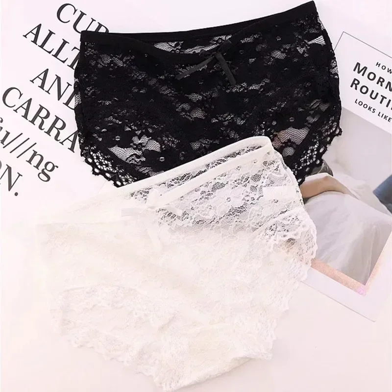 3/6Pc Random Color Transparent Low Waist Cotton Crotch Women Underwear Lingerie Girls Panties Full Lace Briefs