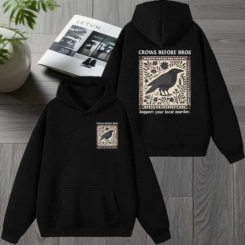 

High Quality Crows Before Bros Double Sided Graphics Hoodies Unisex vintage harajuku pullover Men women Fleece Casual Sweatshirt