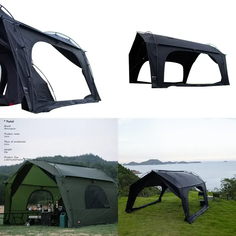 Outdoor Camping Rainproof Shade Tarp Black and Green Car Canopy with Nylon Material for Car and Tent Awning