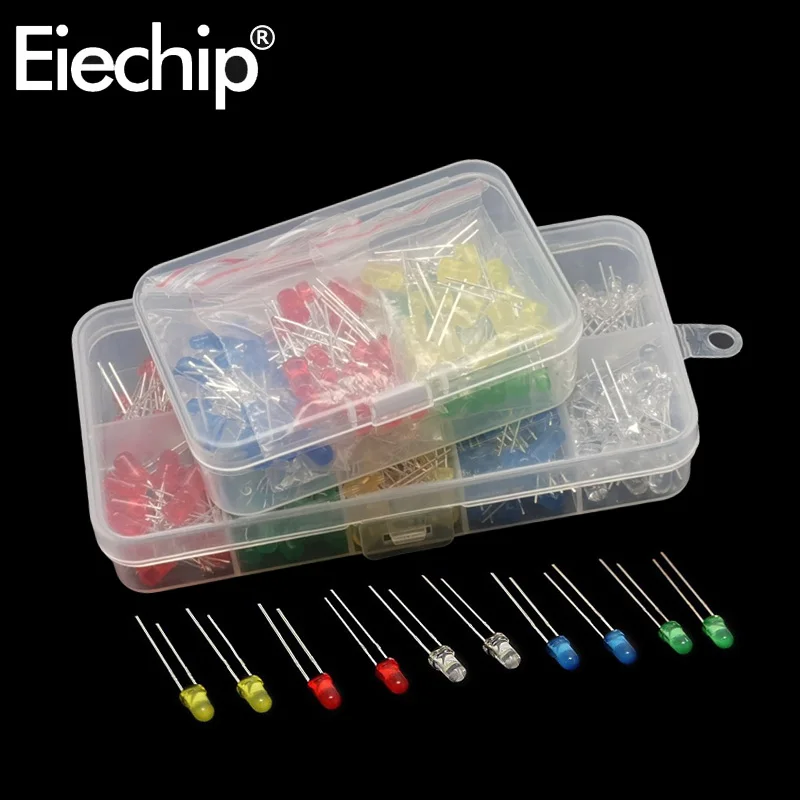 3mm 5mm LED Diode Assorted Kit, White Green Red Blue Yellow Orange F3 F5 Light Emitting DIY led lights Diodes electronic kit