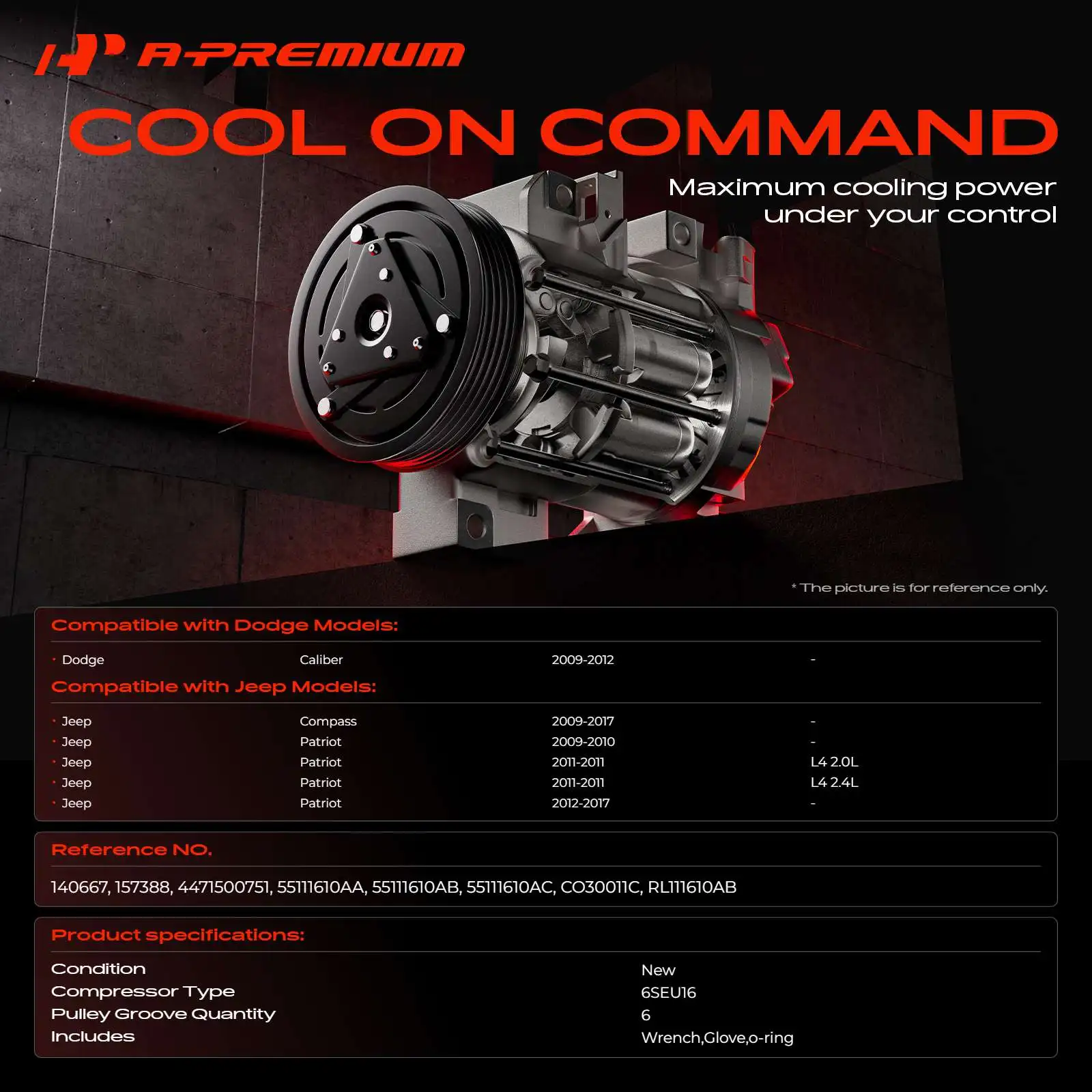 A-Premium AC Compressor with Clutch for Jeep Compass Patriot 2009-2017 Dodge Caliber 2009-2012