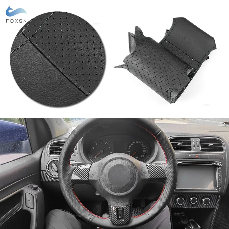 Hand Sewing Perforated Leather Steering Wheel Cover Trim For VW Golf 6 MK6 Jetta Polo Bora Sagitar Santana Tiguan Touran
