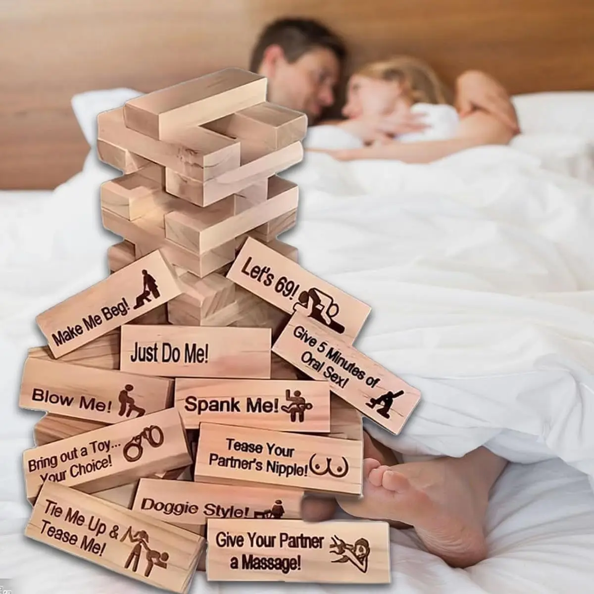 Lust Tower, juego de torre de bloques súper travieso de 48 piezas, juegos para parejas para adultos, juego de bloques apilables de torre caída de San Valentín