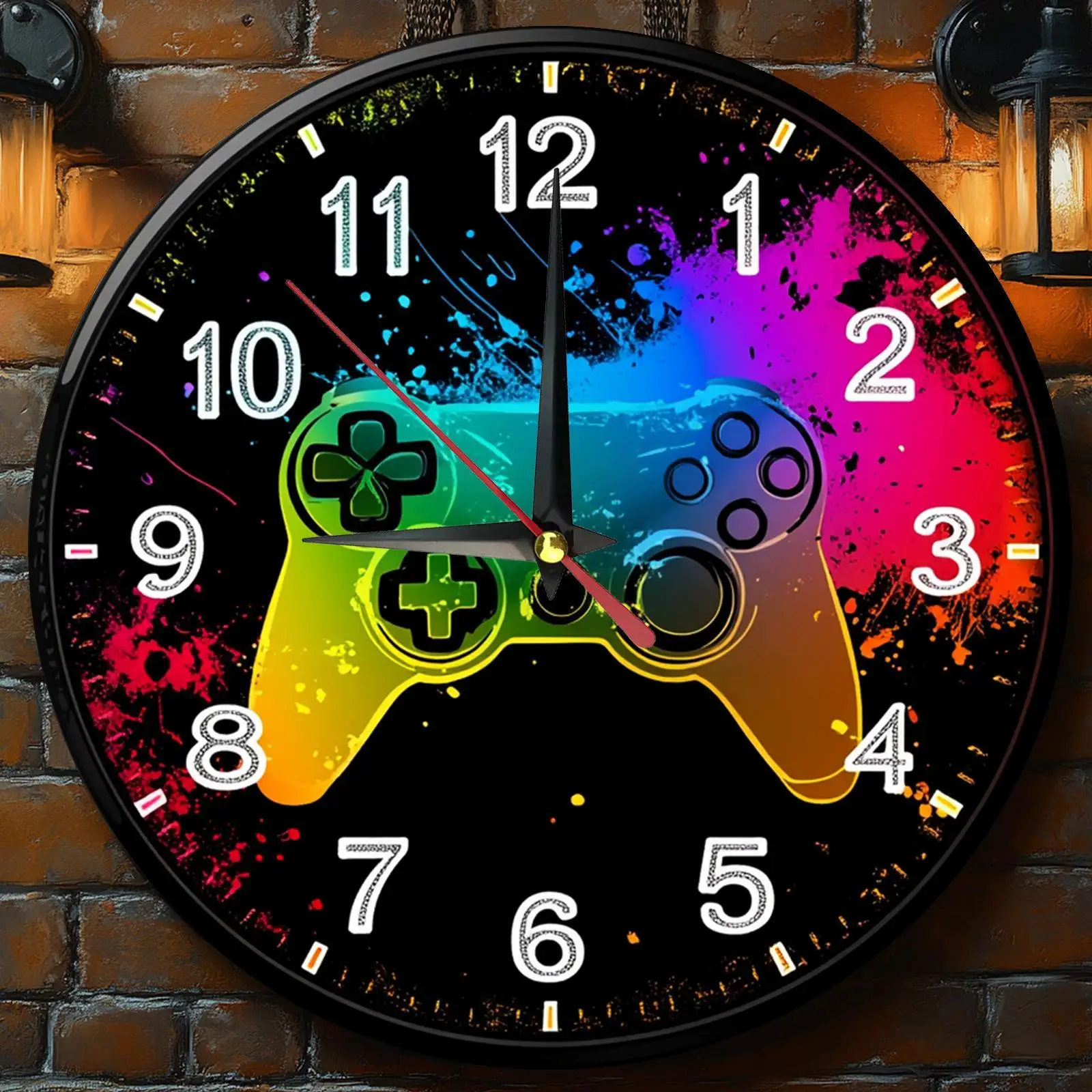 Reloj de pared redondo de madera con tema de juego retro 2D no eléctrico, decoración del hogar estilo granja para cocina, dormitorio y oficina, ópera silenciosa