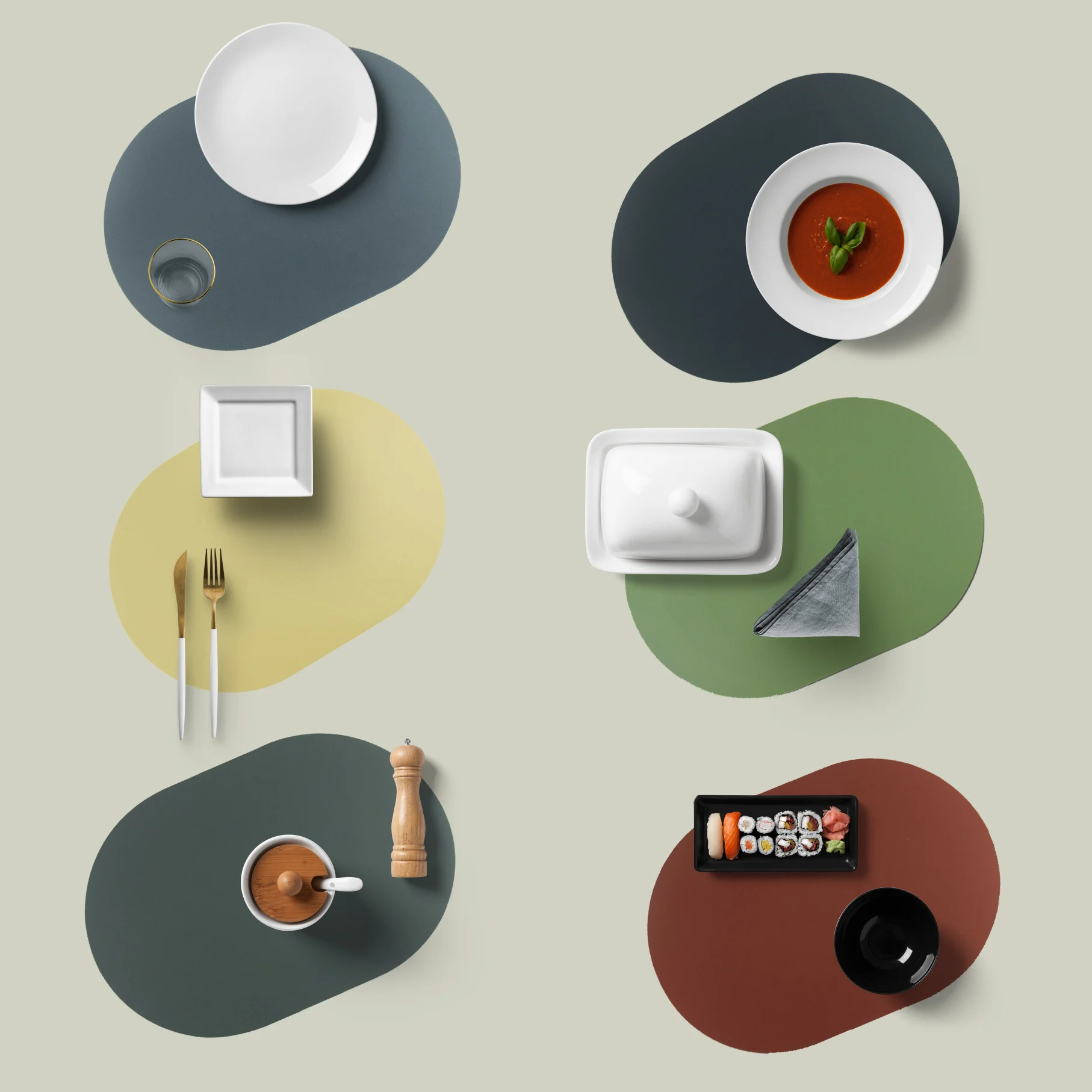 Custom Macarons Silicone Leather Oval Placemats for Dining Table Heat Mats