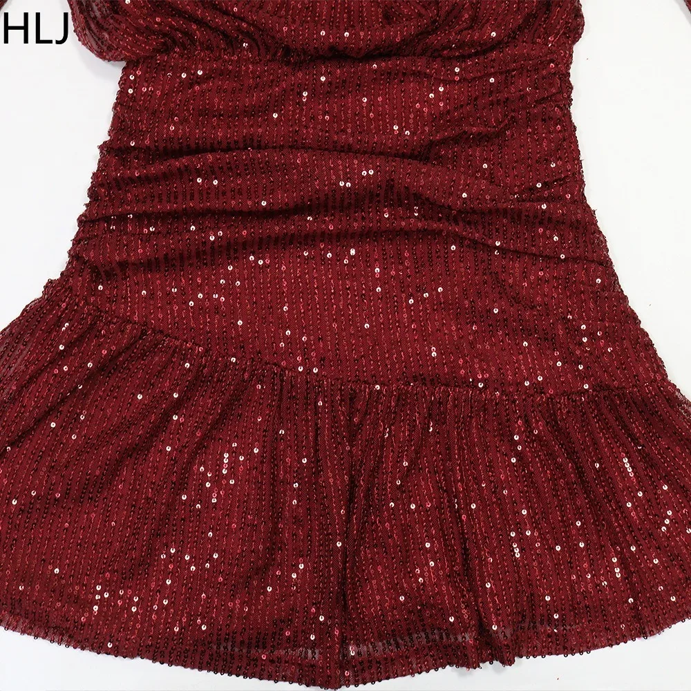 HLJ Sexy Sequin Patchwork Bodycon Dresses for Woman Solid Color Long Sleeves Shining Dress Female Party Clubwear Vestidos New