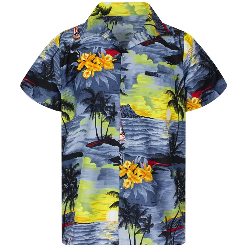 2025 Men's Lapel Collar Hawaiian Shirt Printed Short Sleeve Vacation Ready Breathable Summer Street Style​