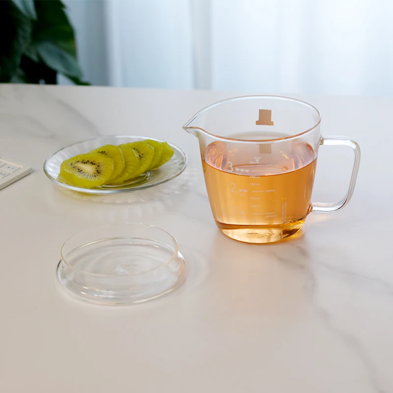 First House Heat Resistant Glass Measuring Cup Set with Lid Milk Cup Handle Chinese Style Capacity 401mL-500mL Kitchen Tools view 5