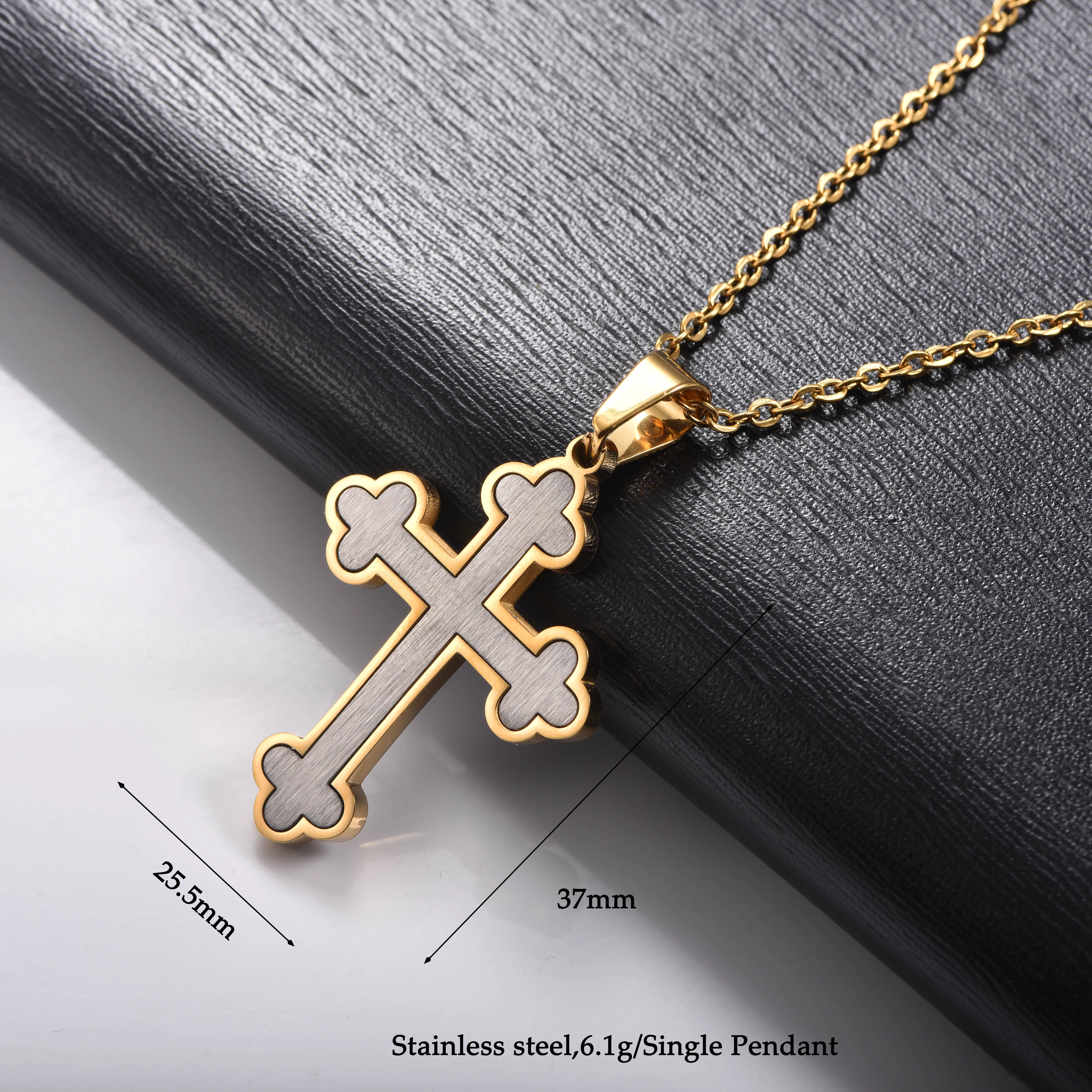 Orthodoxes Kreuz-Halsband aus Edelstahl mit Knospenmotiv für Männer und Frauen, christlicher religiöser Anhänger, Schmuck, Geschenk – Detail 1