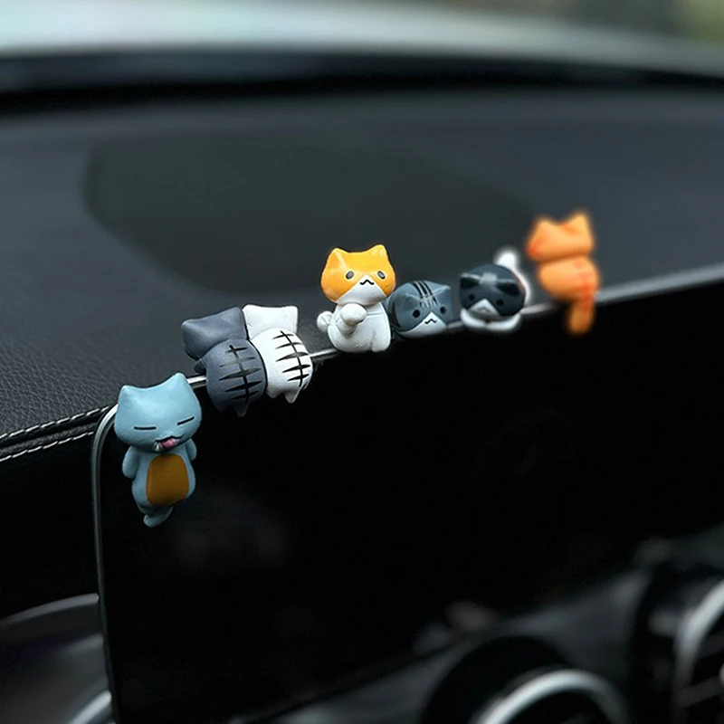 6Pcs/set Cartoon Kawaii Cats Crafts Funny Cat Doll Ornaments Home Decoration Accessories Car Center Console Interior Decoration image 4