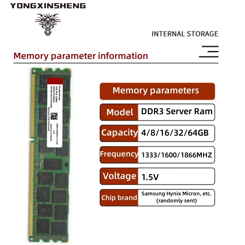 Yongxinsheng DDR3 4GB 8GB 16GB REG ECC خادم الذاكرة 1333MHz R-Dimm متوافق مع اللوحة الأم X58 X79