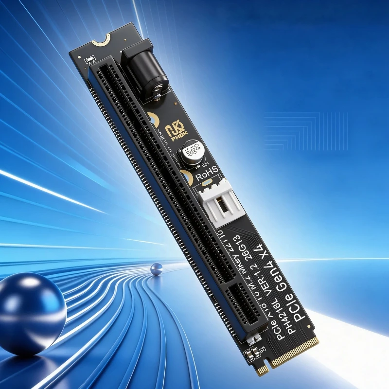 22110 NVME PCIe Gen4 X4 M.2 M-Key to PCI-E X16 Adapter Expansion Card Riser 12V Power PCI Express X16 Slot Converter for Desktop